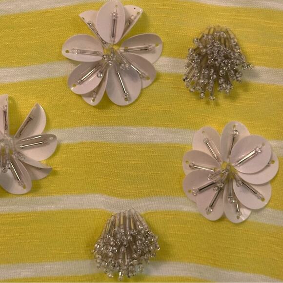 Talbots Yellow and White Striped Tee with Beaded Floral Accents Size 1 X - Picture 3 of 4